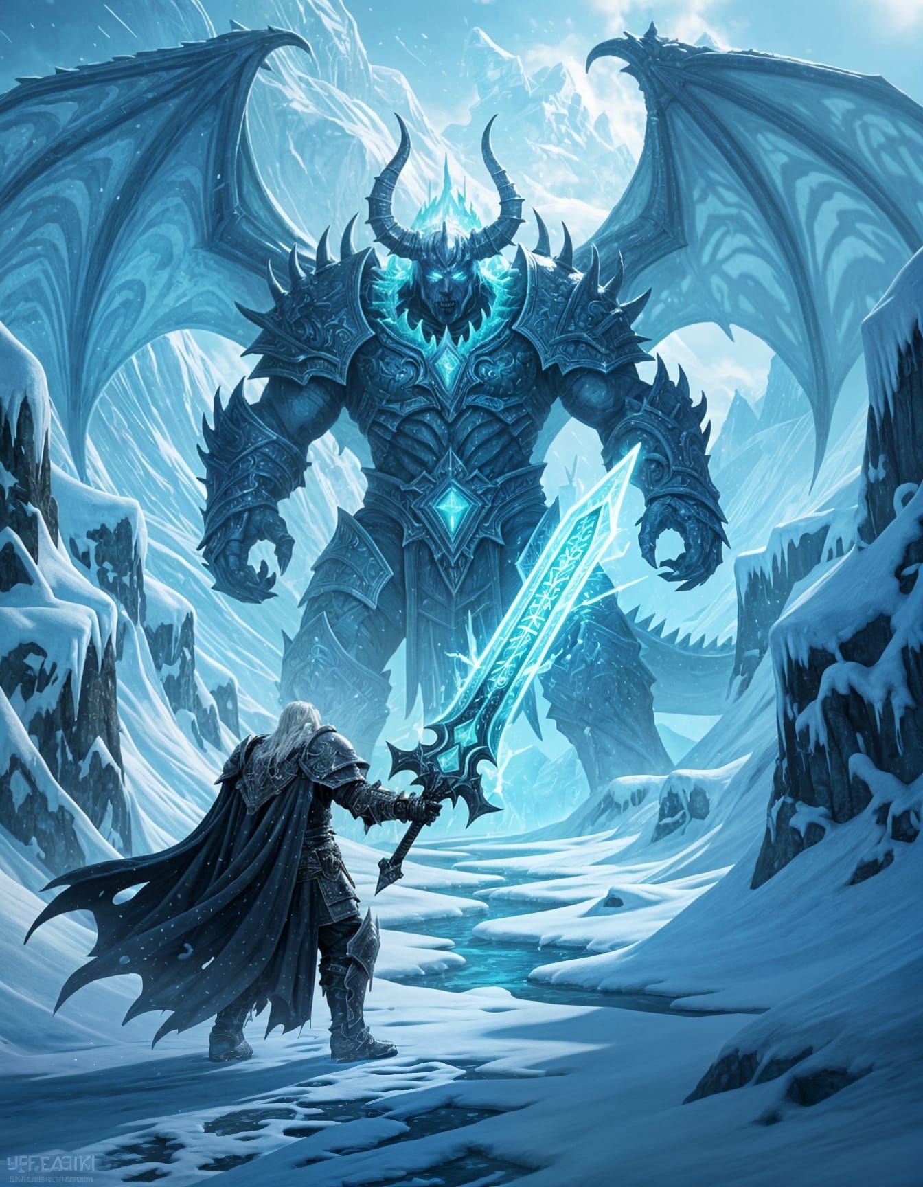 Lich King vs Ice Dragon in Frozen Canyon