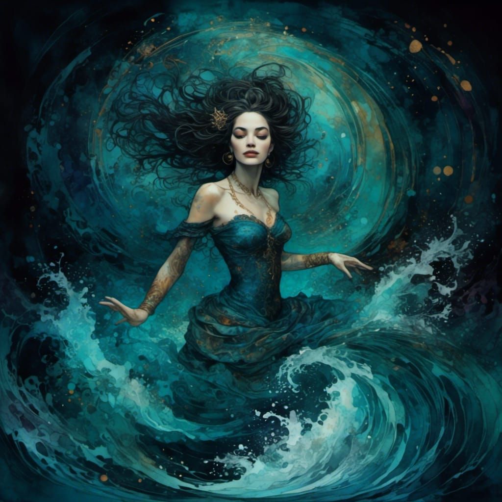 Tickle Queen Rising from Whirlpool, Storybook Style