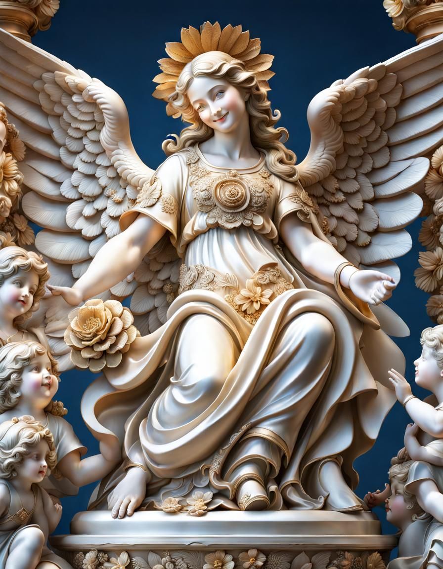 Gypsum statue of the whole character of the heavenly angel a...