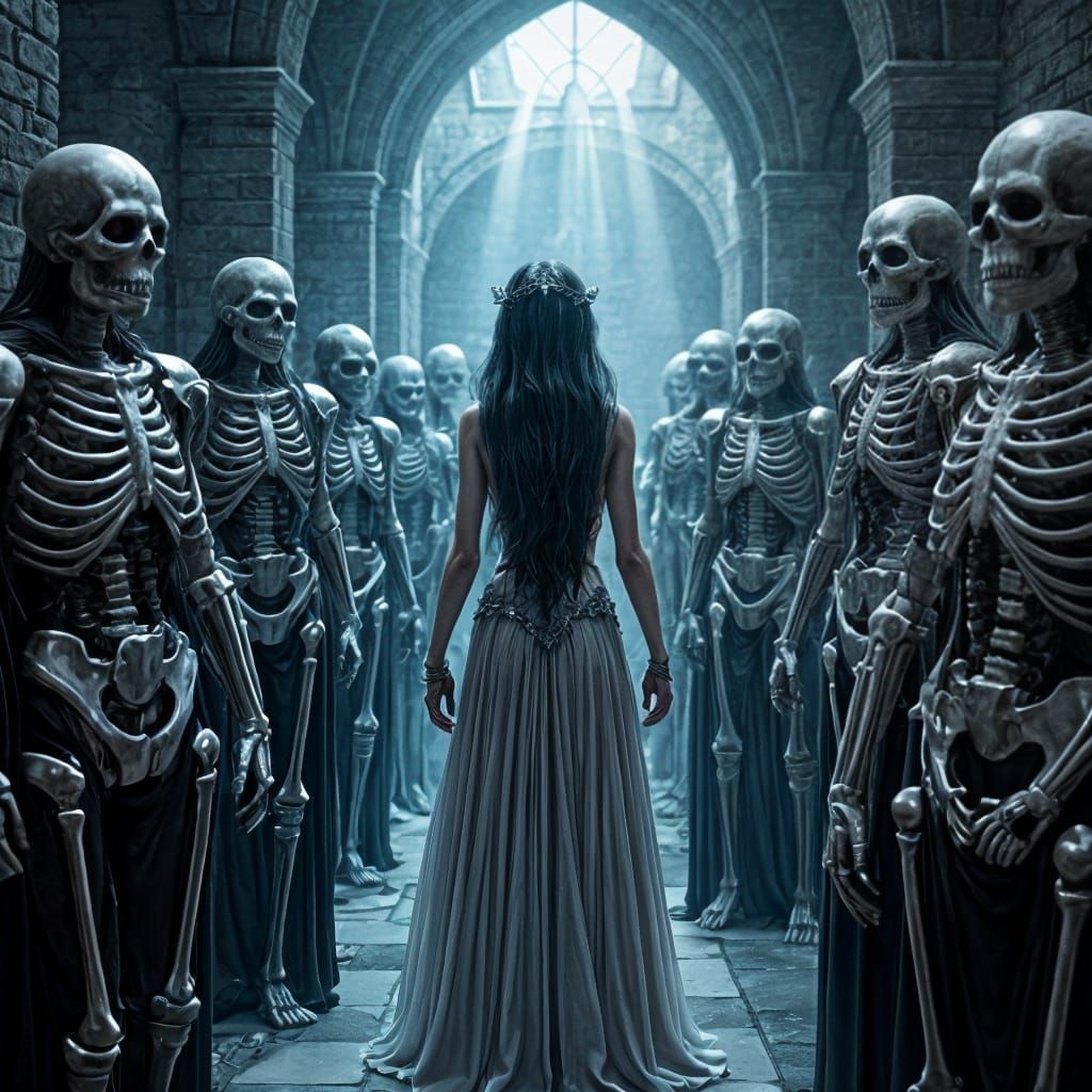 Sorceress Guarded by Skeletons: 3D Anime Art