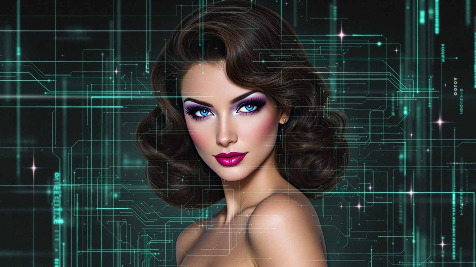 Pin-Up Avatar in Dürer-Meets-Glitch Aesthetic