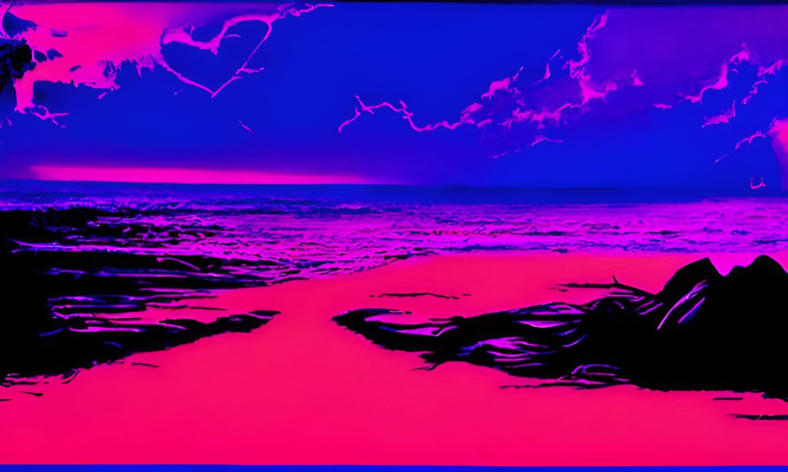 Synthwave Neon Psychedelic Art: Love On The Rocks