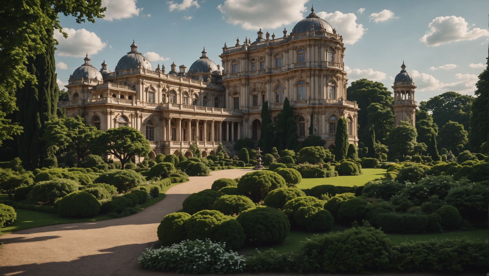 Hyperrealistic Palace in a Garden Park