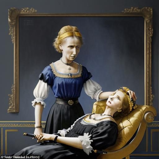 Surreal Watercolor of Historical Women in Nail Studio