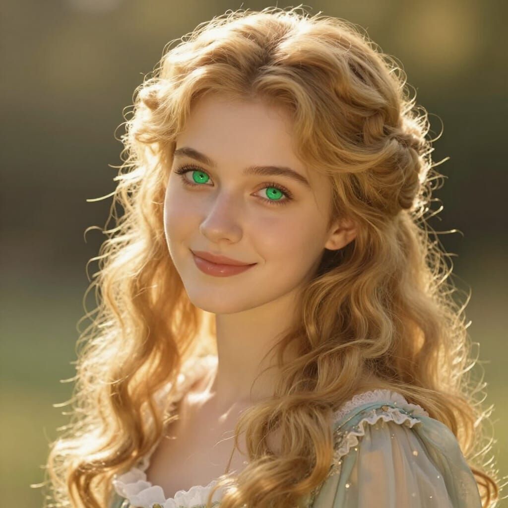 Victorian Fairy Woman with Golden Hair and Emerald Eyes