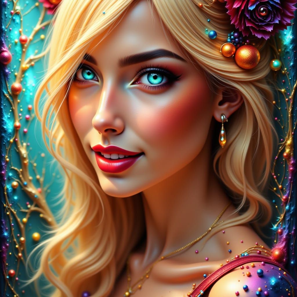 Beautiful Blonde Woman with Red Lips in Concept Art Style