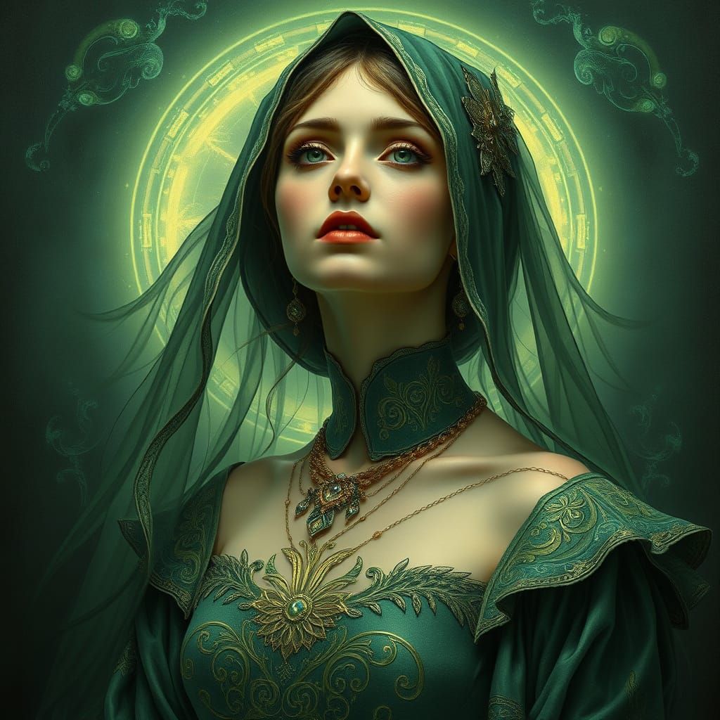 Ethereal Goddess in Verdigris Robes