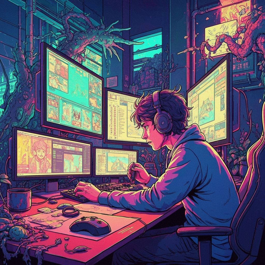 Intense Gamer Maintaining Friend Streak as Digital Art