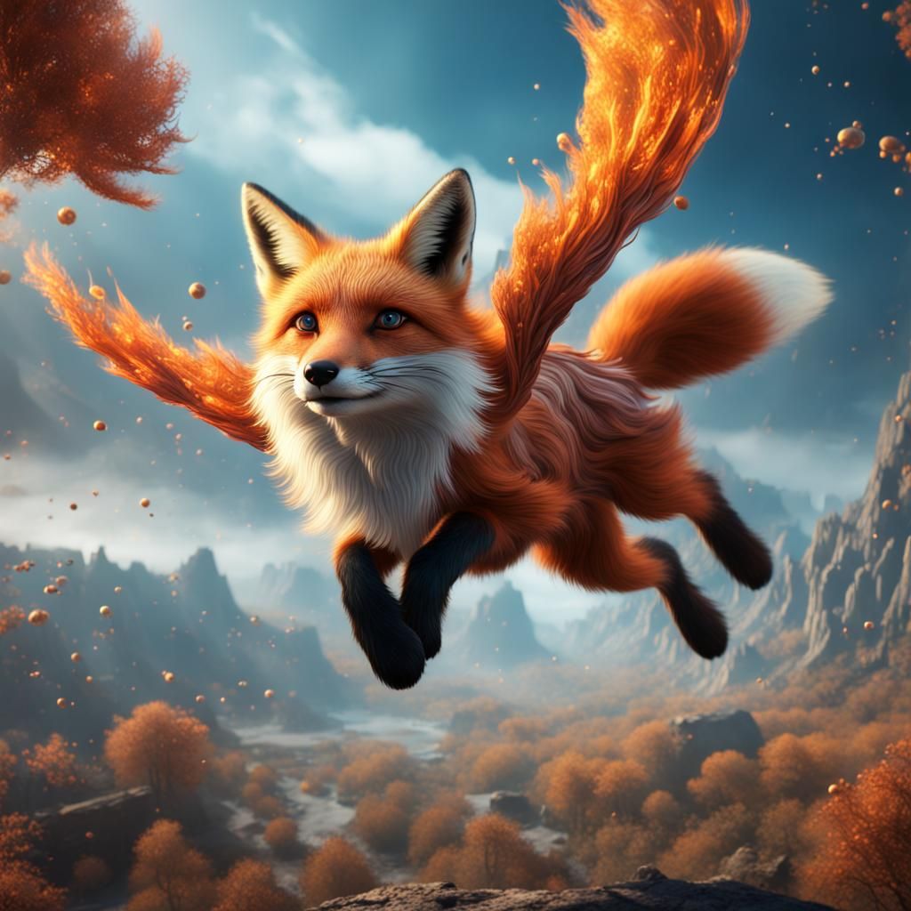 Fox Flying in a Galaxy: Detailed Matte Painting