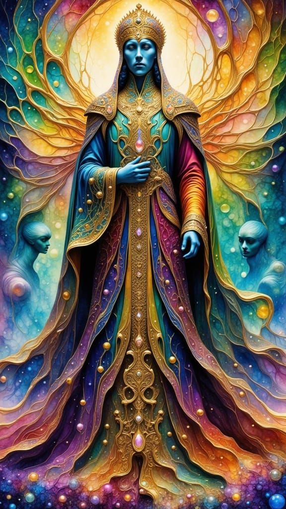 Majestic Emperor in Abstract Watercolor Landscape