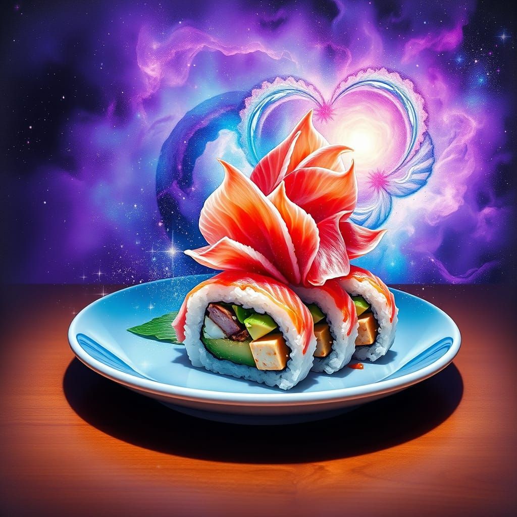 Cosmic Sushi in Vibrant Astral Backdrop