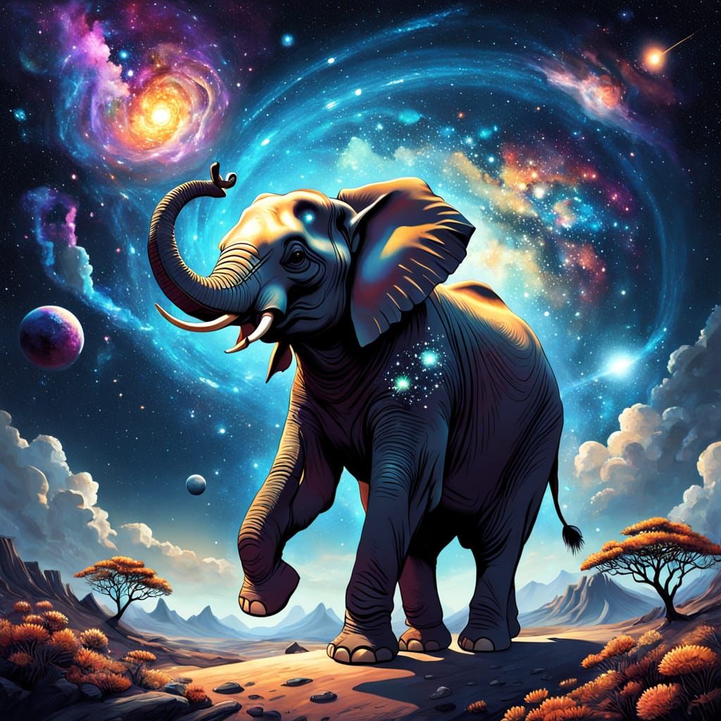 Cosmic Elephant and Nebula Mouse in Space