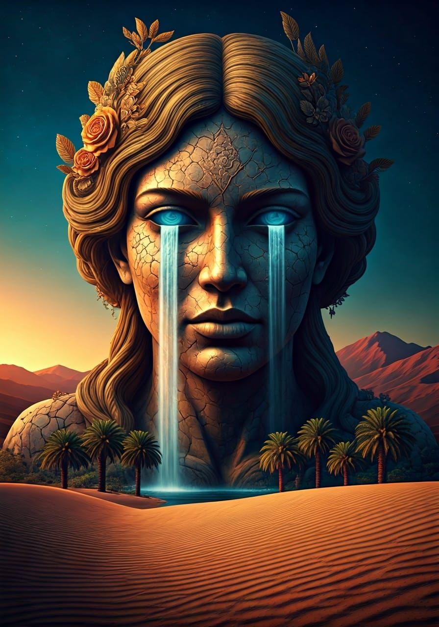 Majestic Mother Nature Statue in Desert Oasis