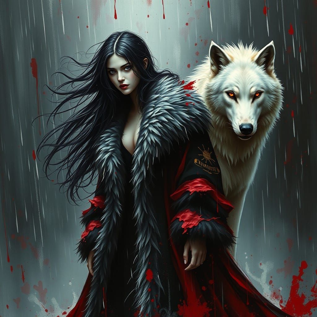 Dark Vampire Goddess with Majestic White Guardian