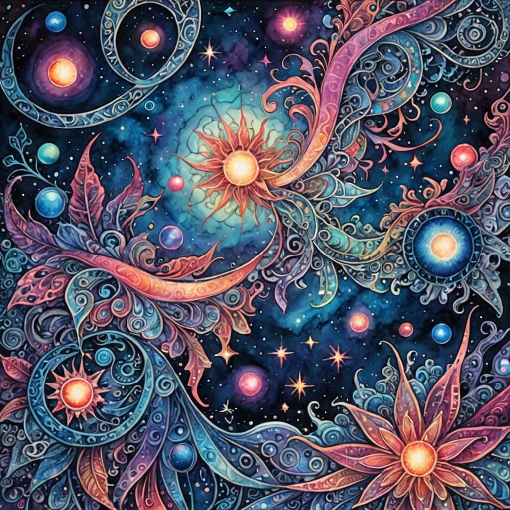 Astral Plane Zentangle in Watercolor Airbrush Technique
