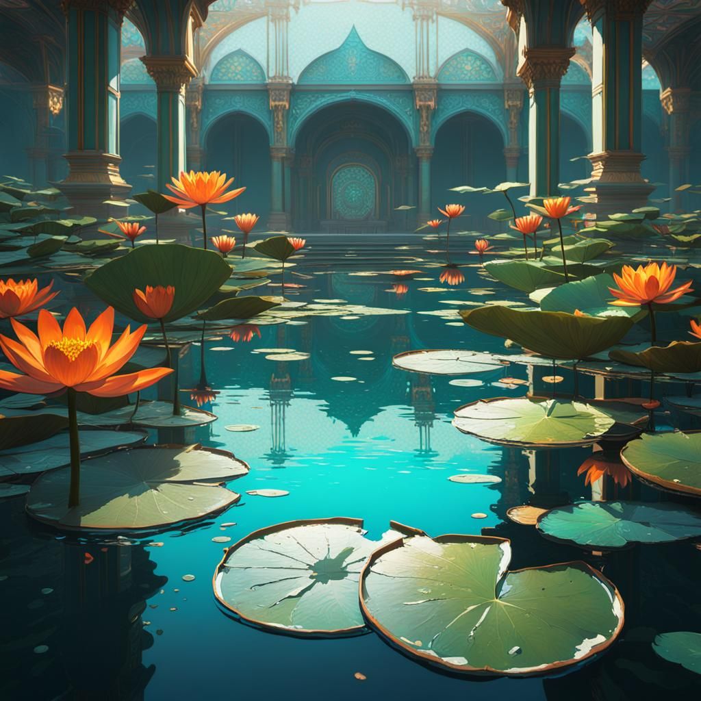 Hyperdetailed Water Lilies in Digital Art Style