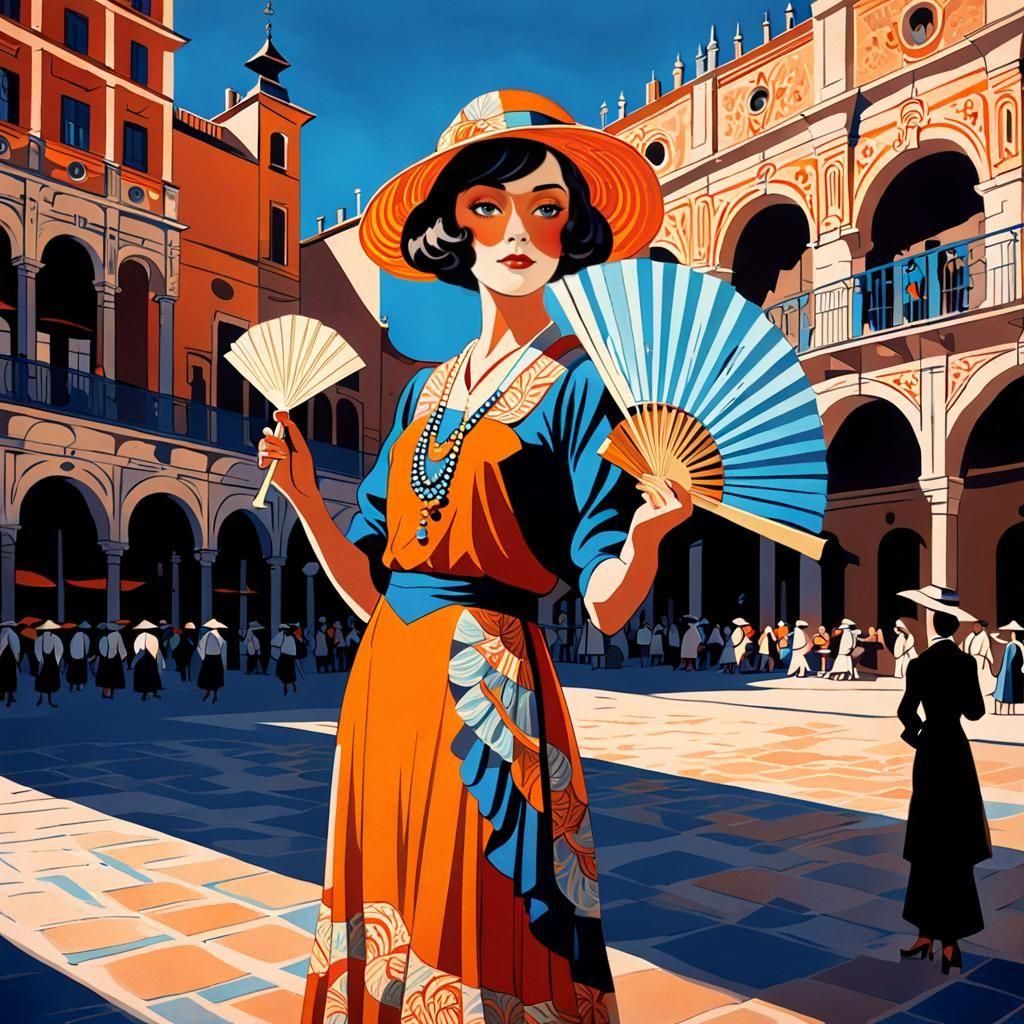 Vintage Madrid Travel Poster in Cappiello Style