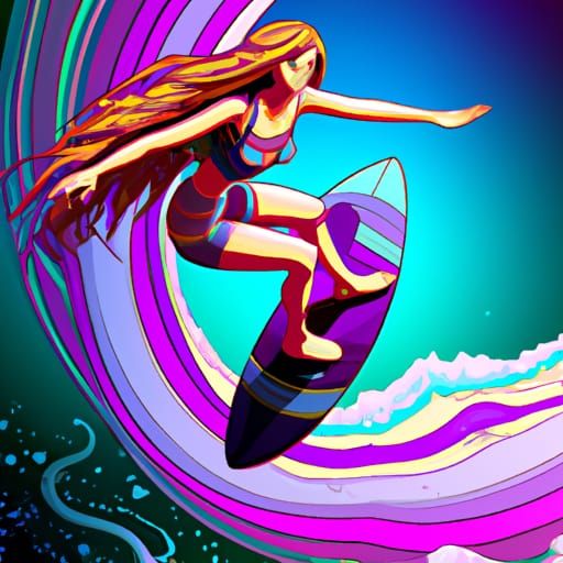 Surfer Girl Rides a Space Wave in Comic Book Art