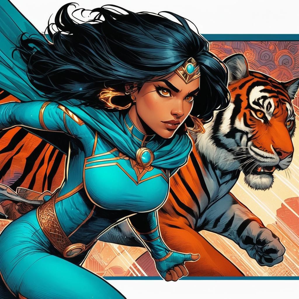 Superhero Victorious on City Rooftop: Comic Book Art