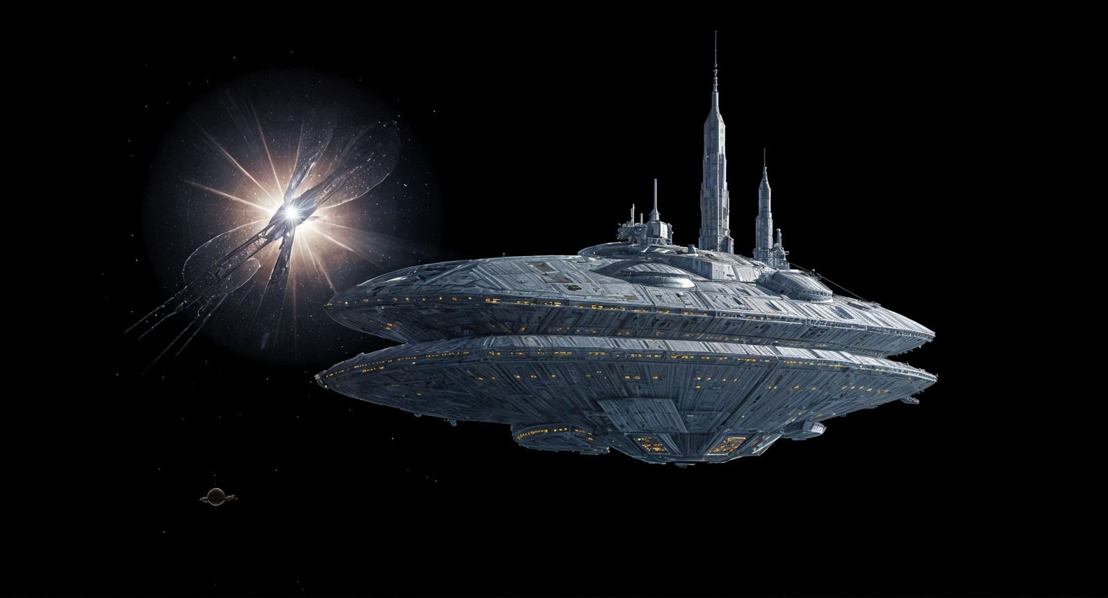 Generational Star Ship with Gardens and Domes in Deep Space