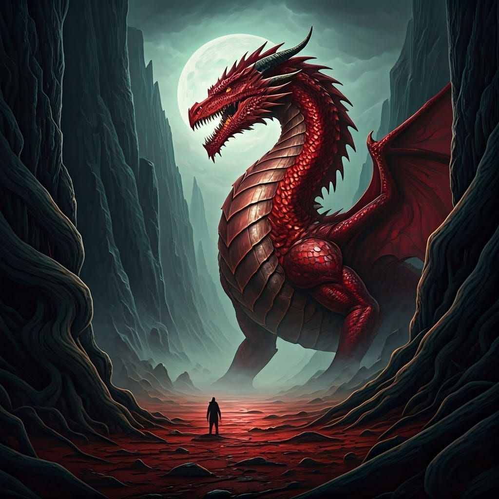 Colossal Red Dragon in Desolate Valley