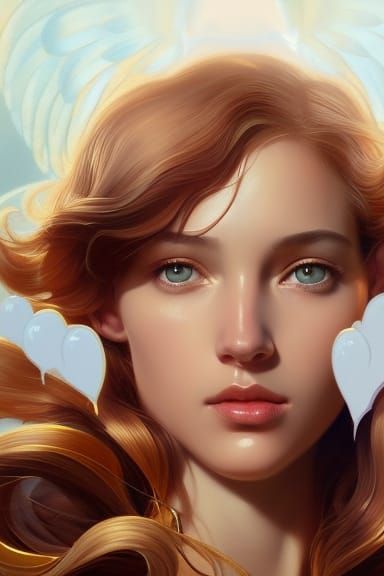 Angelic Portrait with Golden Light, Hyperdetailed Concept Ar...