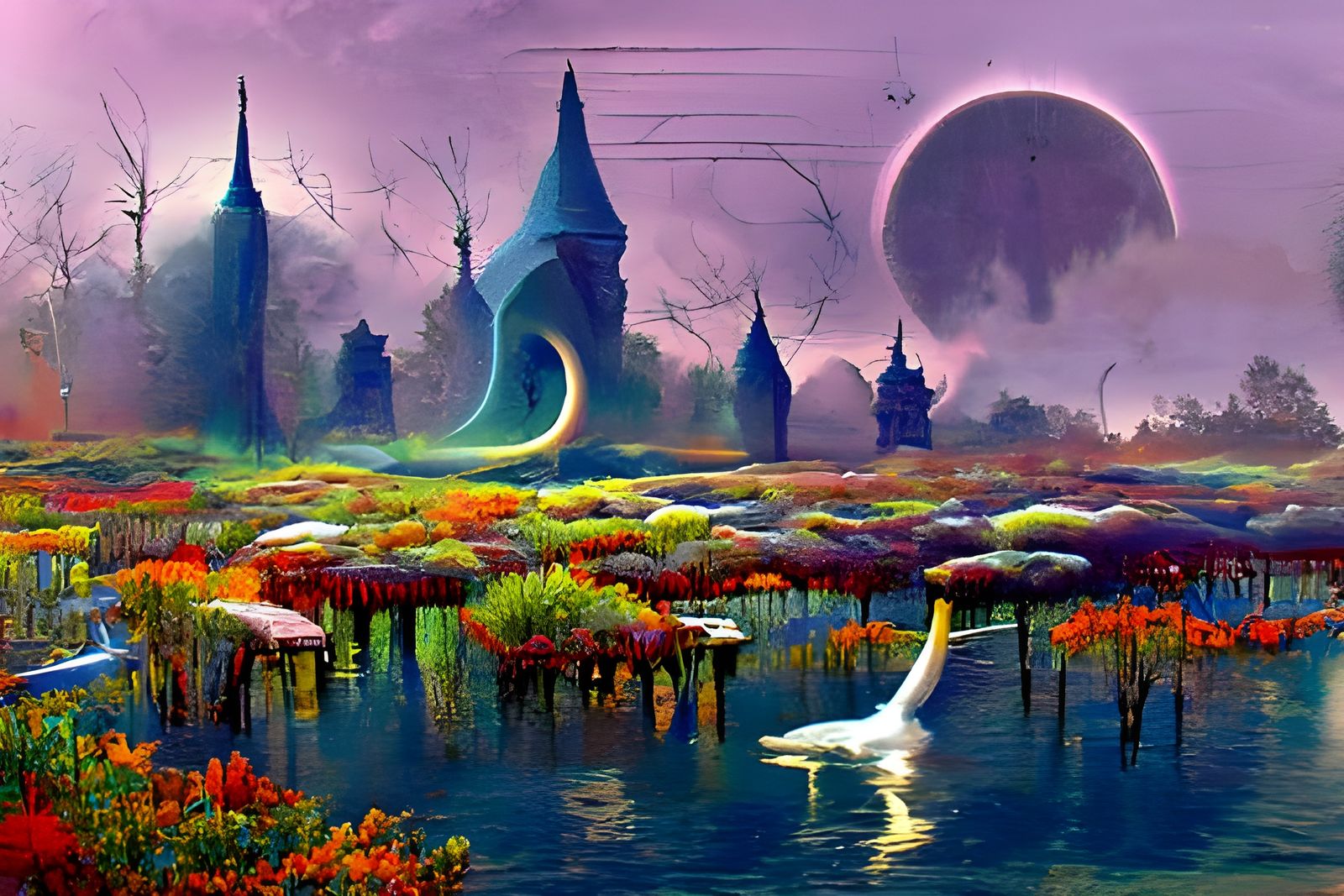 Enchanted Marsh Scene in Fantasy Illustration Style