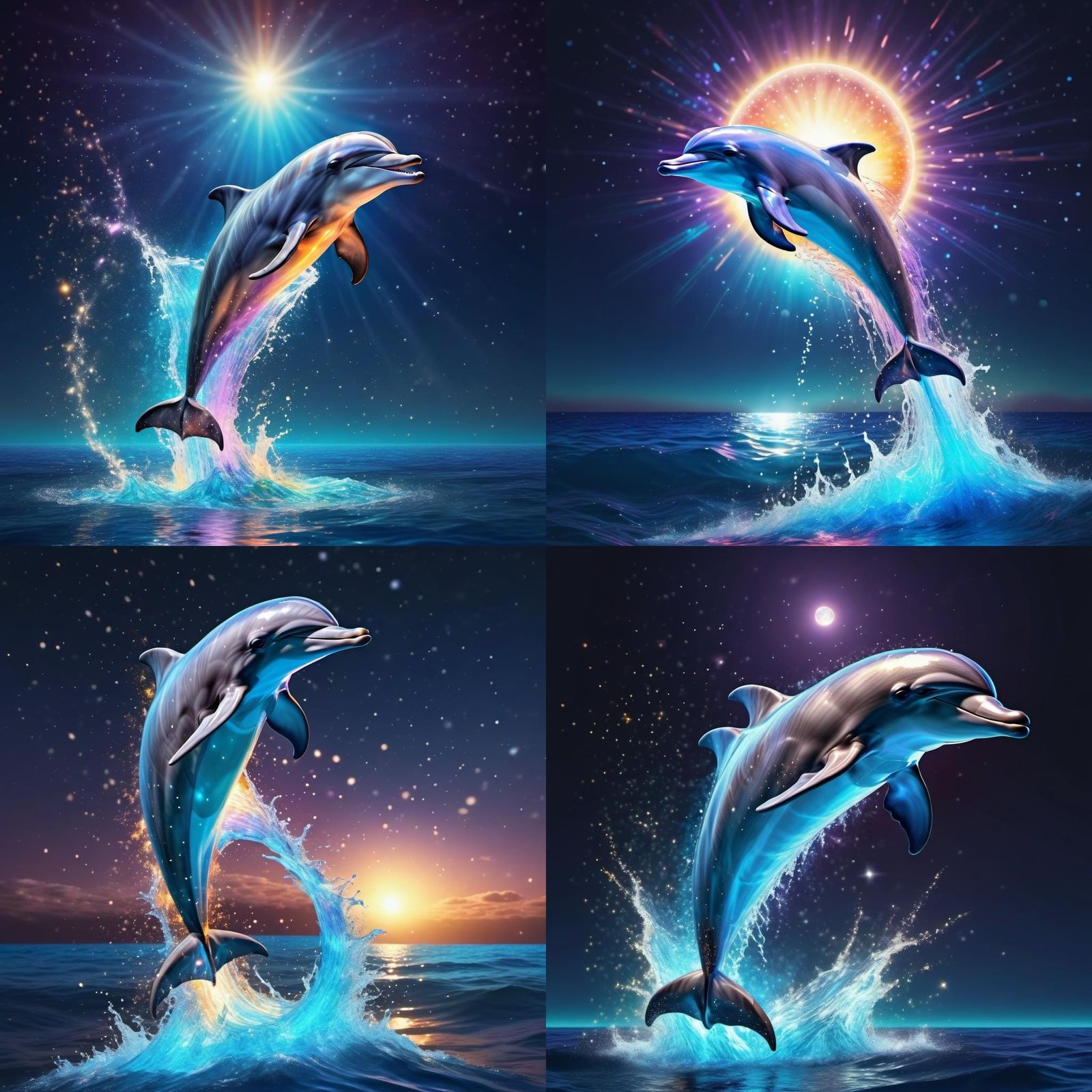 Crystal Dolphin Leaping Under Moonlight: Hyperrealistic Conc...