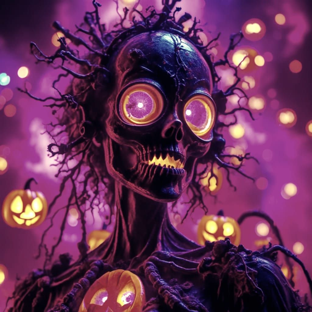 Eerie Halloween Pumpkin Woman in Graveyard