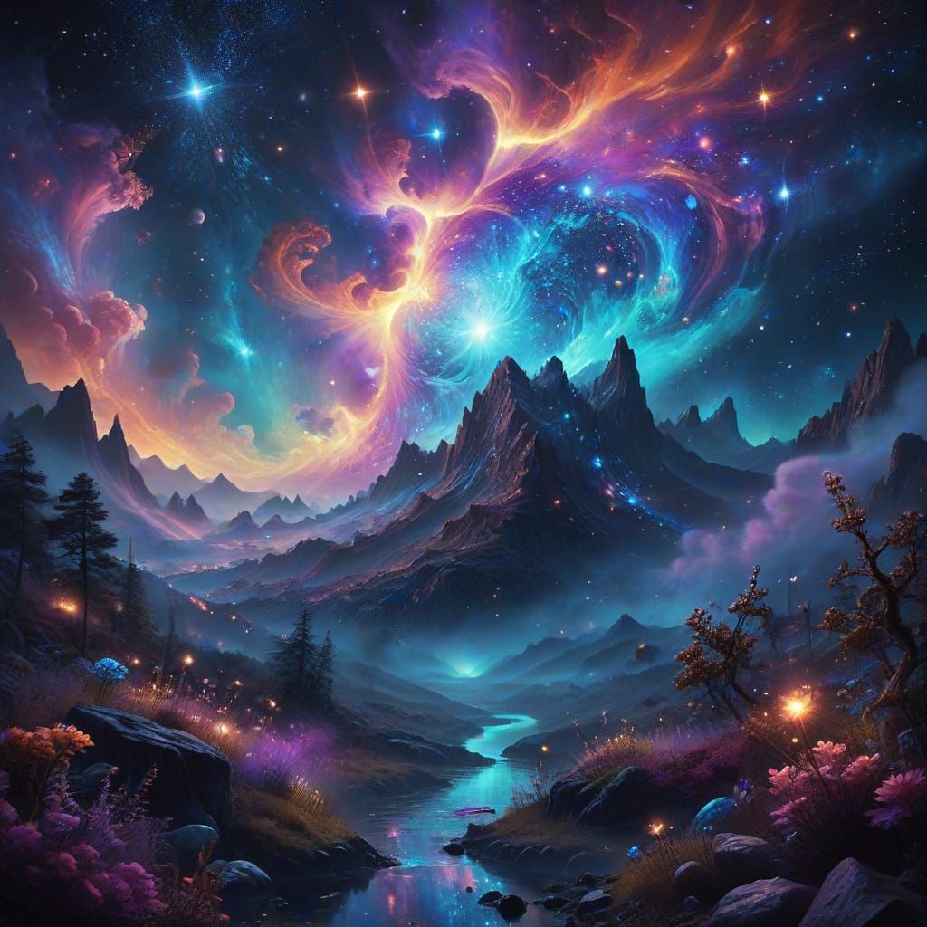Celestial Dreamscape in Iridescent Hues