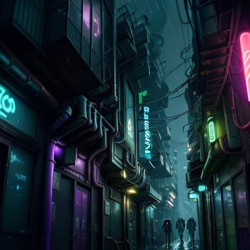 Biopunk Cityscape: Rain-soaked Cyberpunk Alleyway