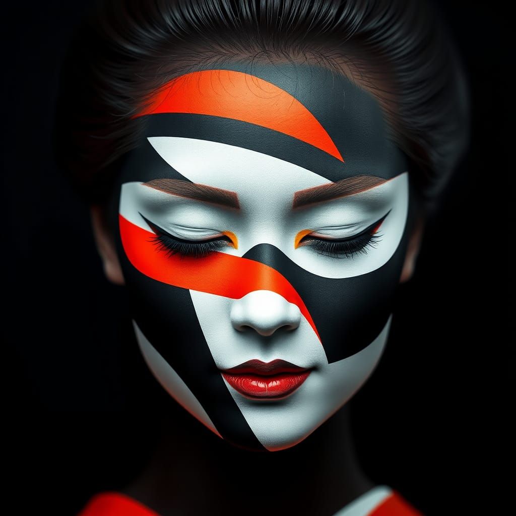 Futuristic Geisha with Geometric Face Paint