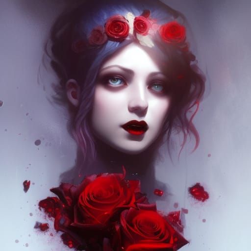 Eerie Victorian Woman with Roses in Gothic Horror Style