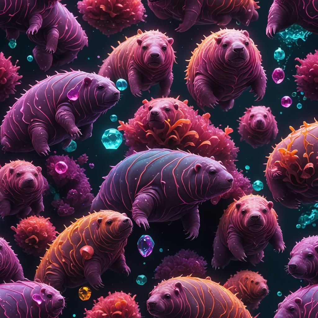 Neon Water Bear: Detailed Fantasy Concept Art