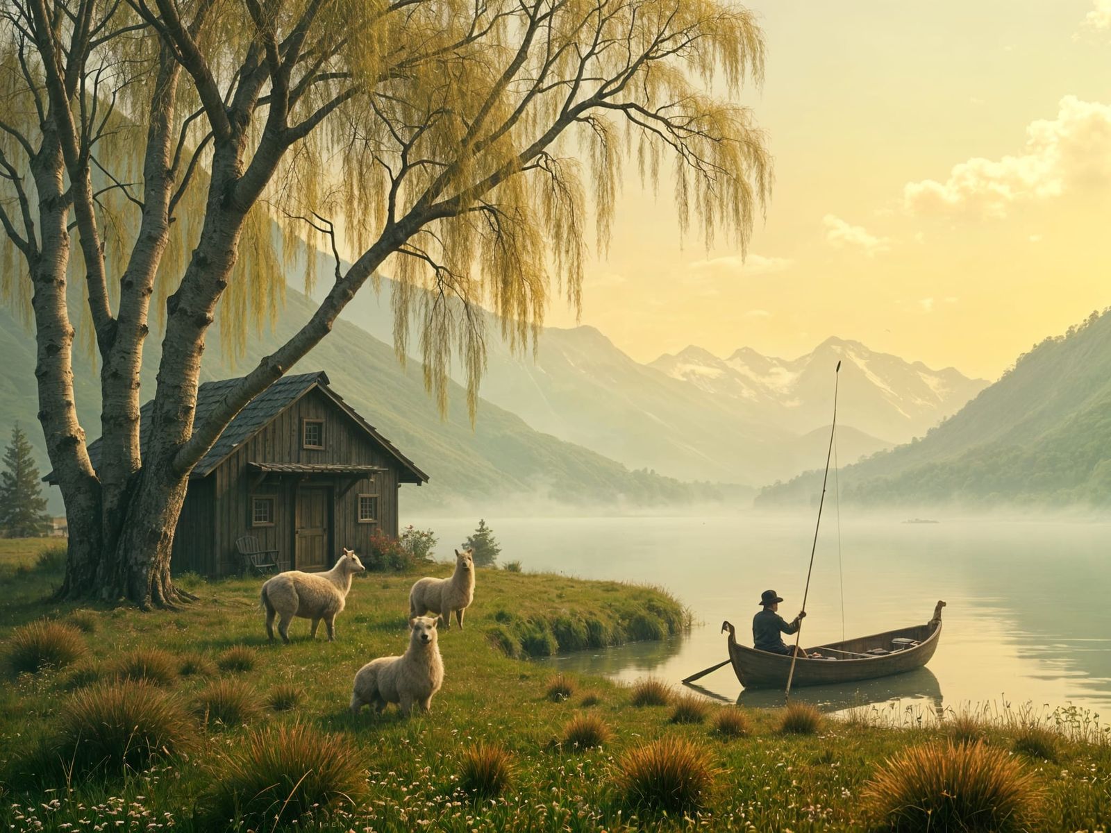 Peruvian Alpaca Farm in Spring Morning Light