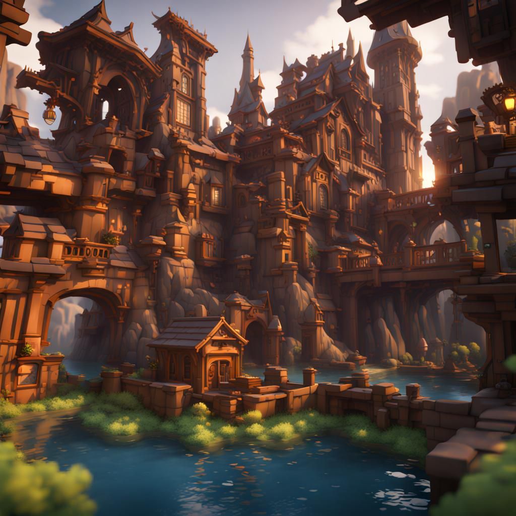 Fantastical Roblox Scene in Detailed Matte Painting