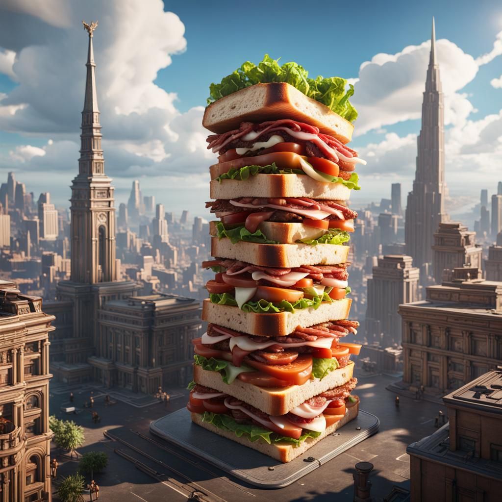 Giant BLT Sandwich Dominates Cityscape in 3D