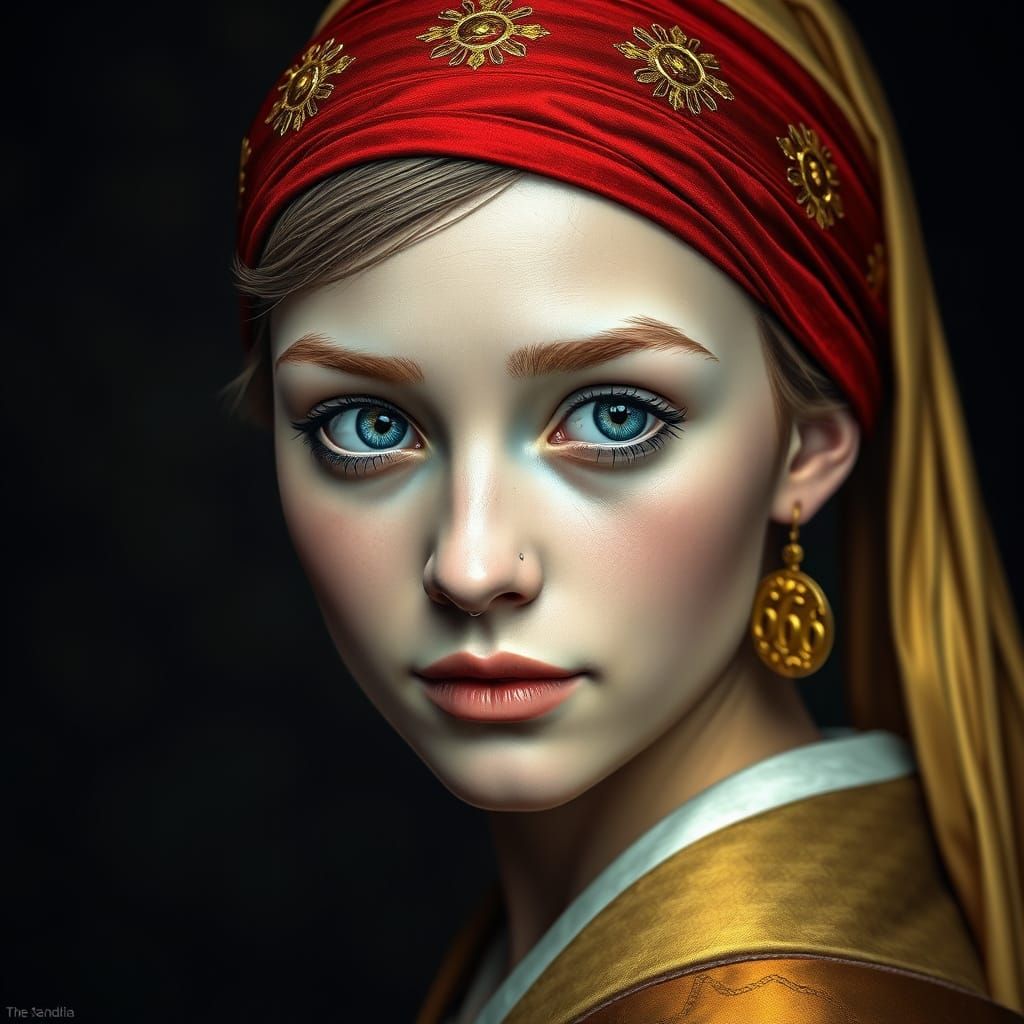 Serenely Adorned Portrait of a Young Woman in Vibrant Red