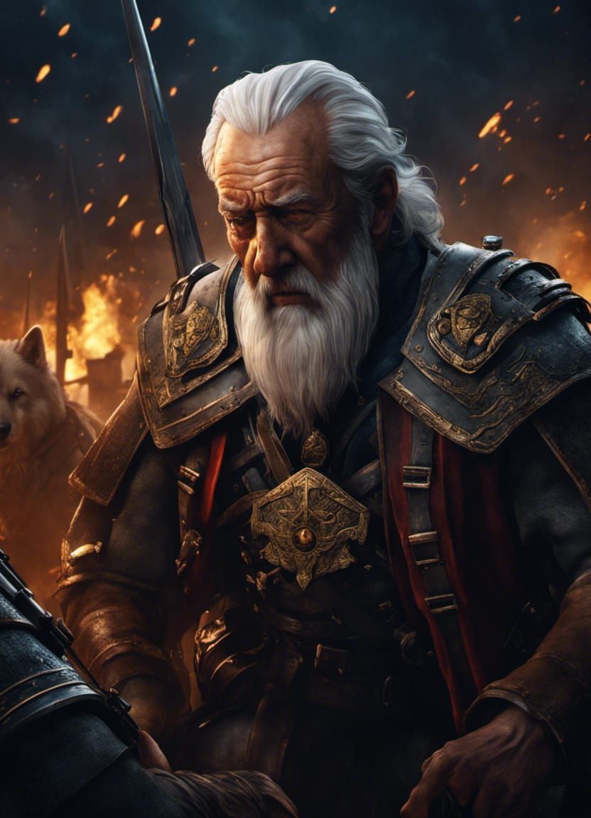 Ominous Portrait of an Old Man Crying Havoc