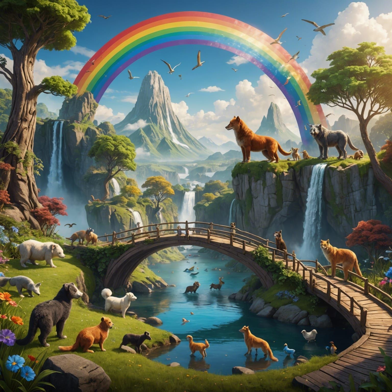 Animals Build a Rainbow Bridge: Fantasy Concept Art