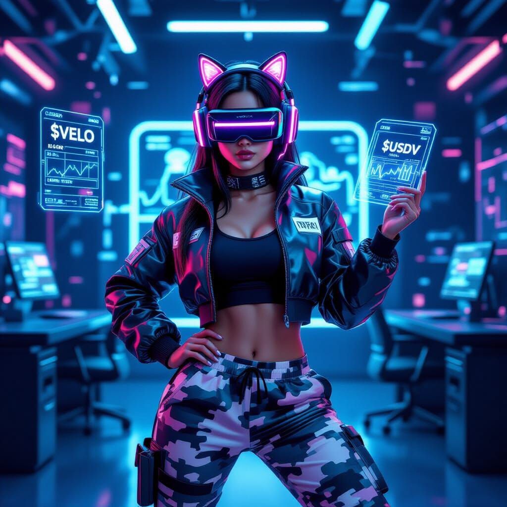 Confident Gamer in Neon AI Lab with Cyberpunk Style