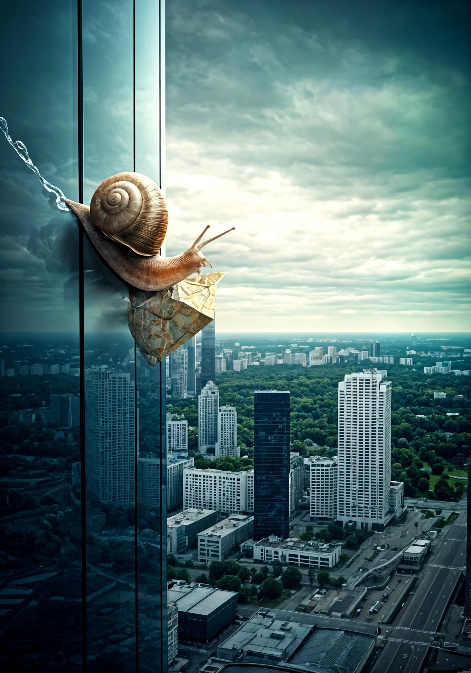 Lost Snail Climbs Skyscraper with City View
