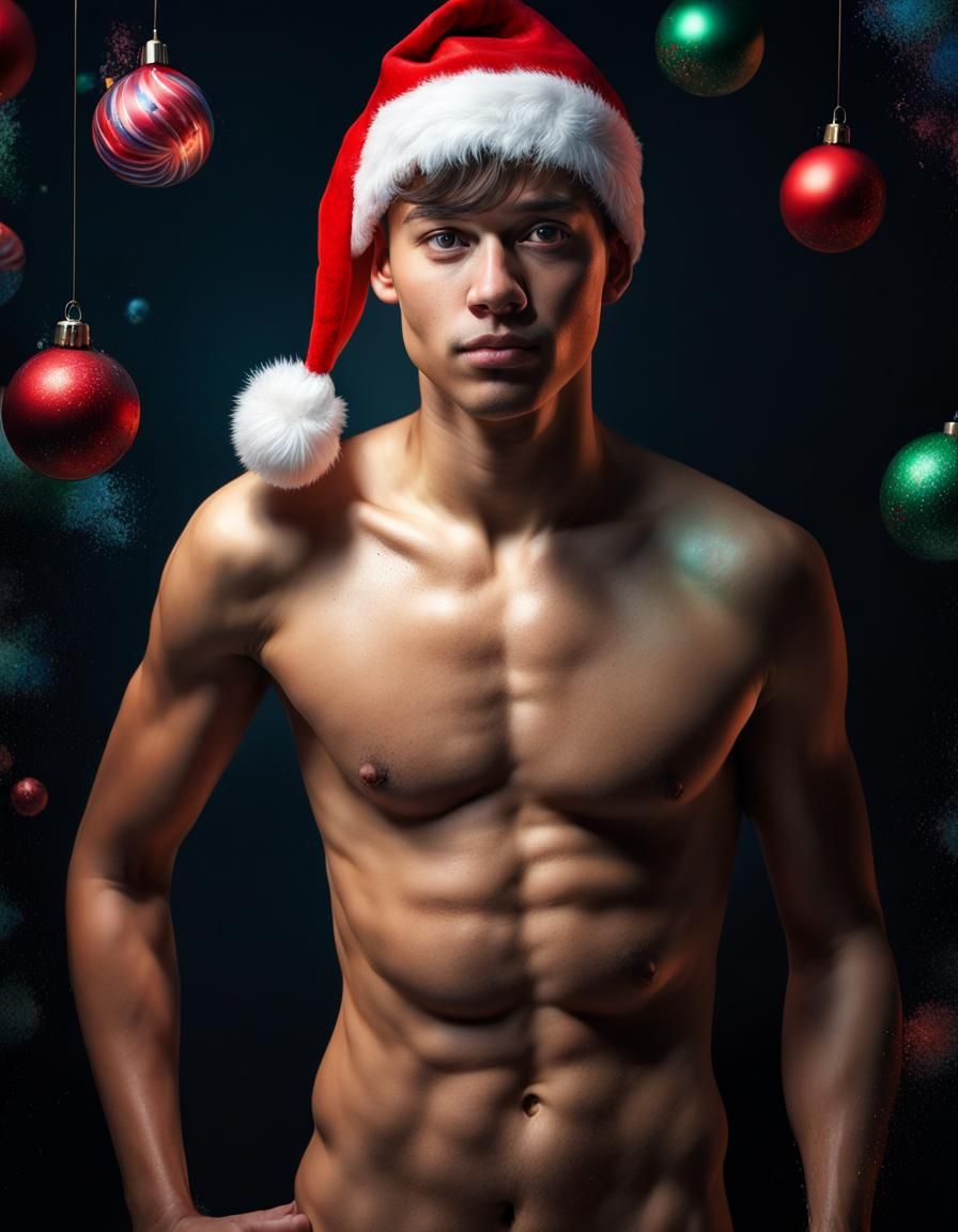 Hyperrealistic Christmas Portrait with Colorful Splash Art