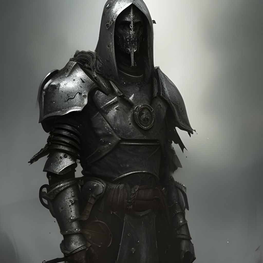 Detailed Dark Paladin Portrait in a Cave