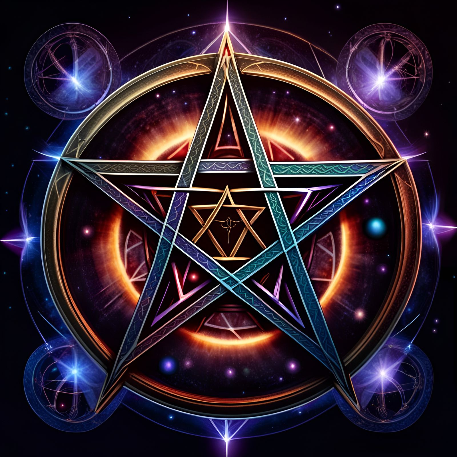 Hyperrealistic Wiccan Pentacle in Astral Twilight