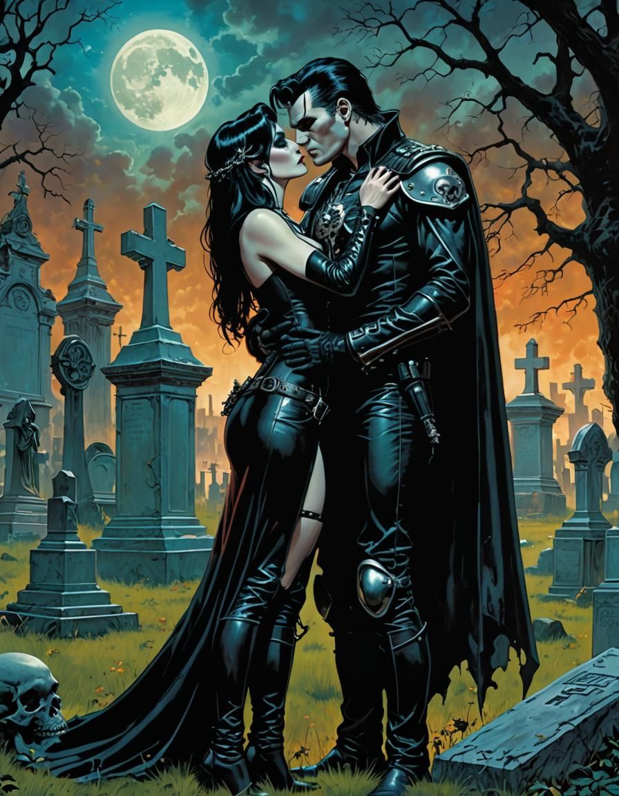 Goth Punk Kiss in Bioluminescent Graveyard