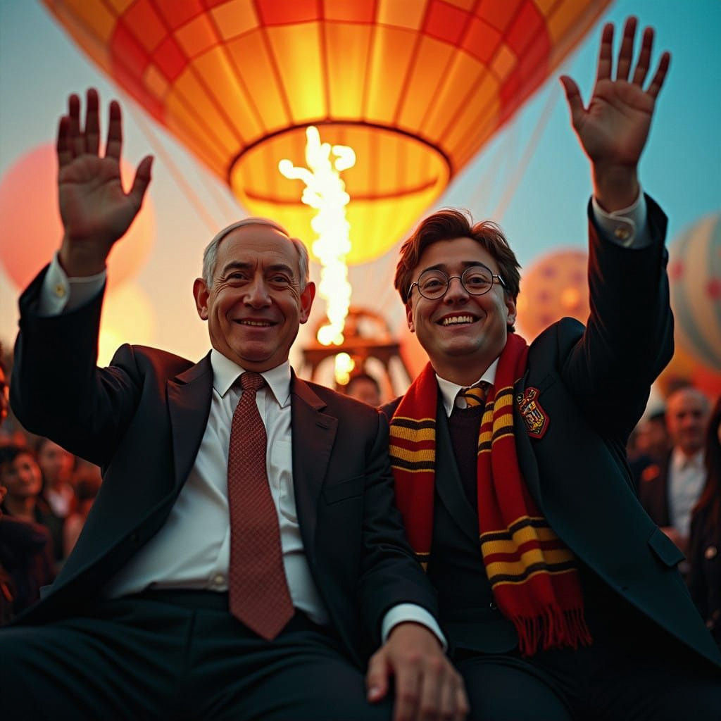 Bibi Netanyahu Riding Balloon with Harry Potter in Cinematic...