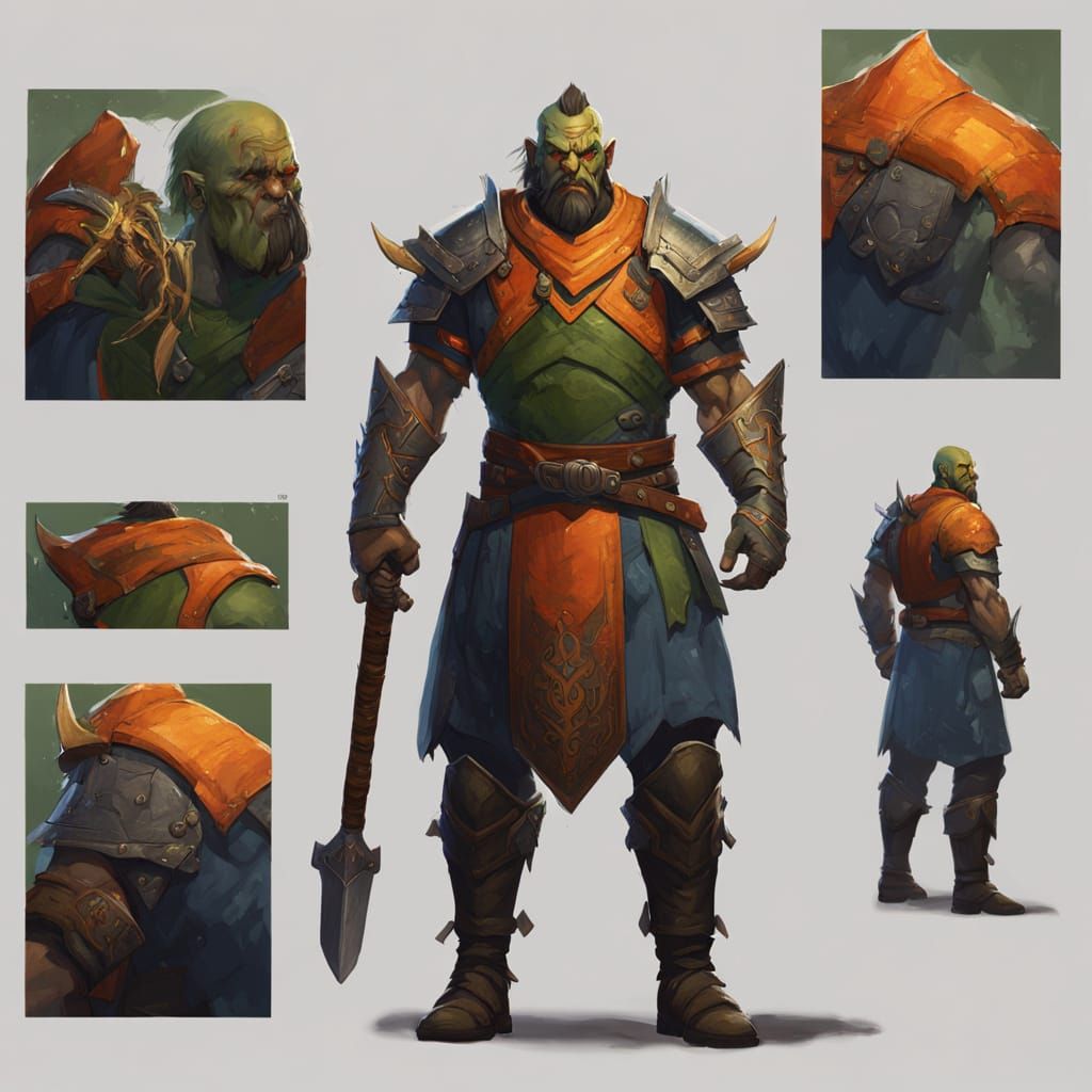 Half-Orc Fighter with Maul in Fantasy Art Style
