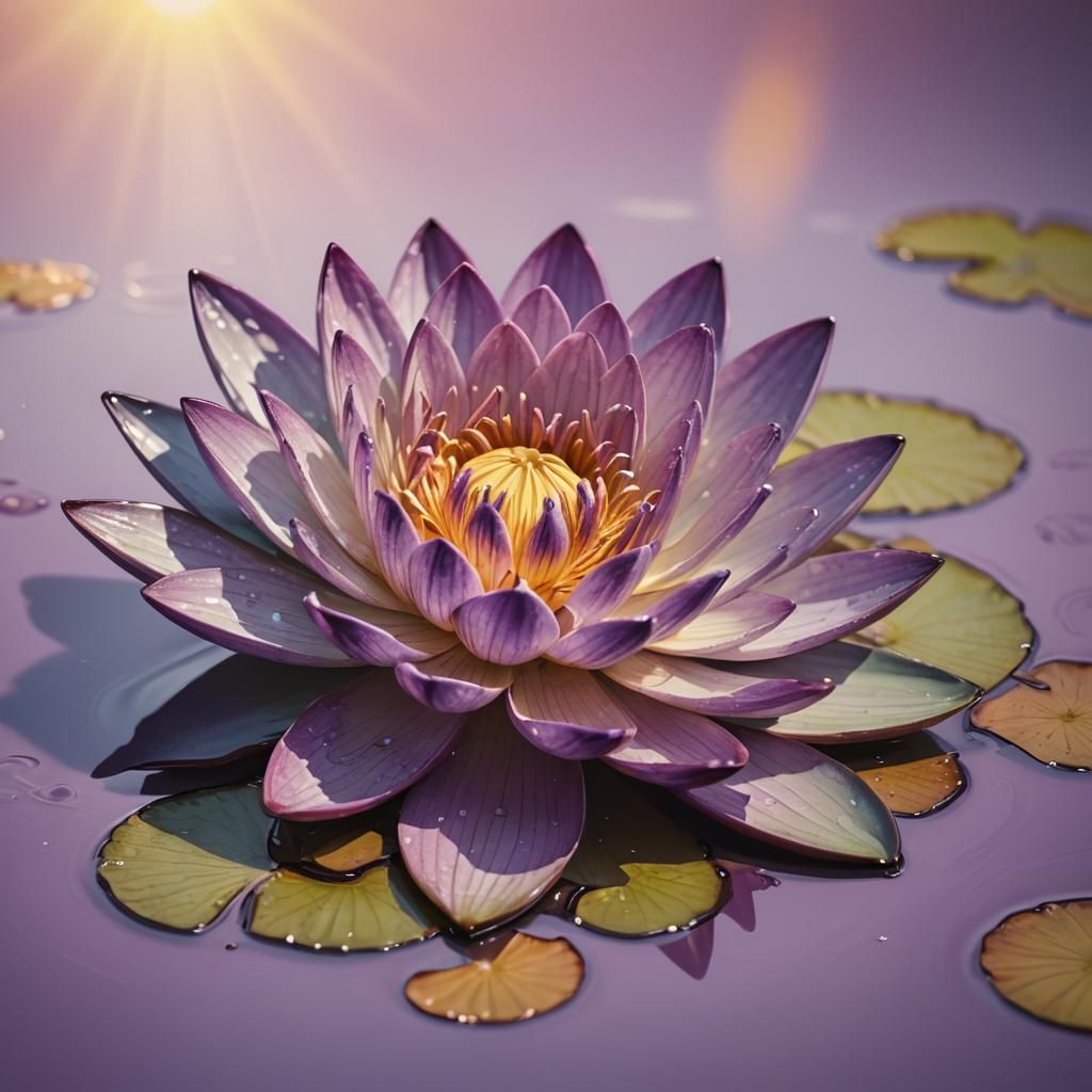 Purple Ceramic Waterlily in Hyperrealistic Splash Art