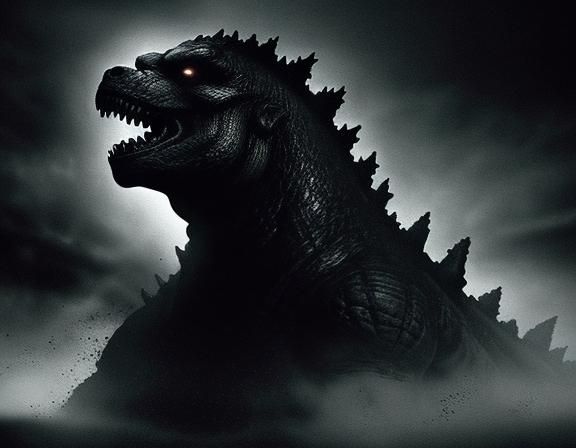 Godzilla Close-Up in Ominous Harbor: Film Noir Style